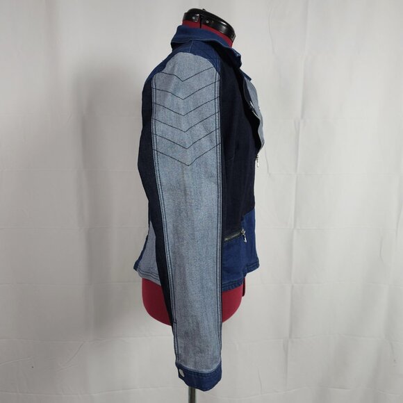 INC International Concepts - Denim Patchwork Moto Jean Jacket - Picture 5 of 7